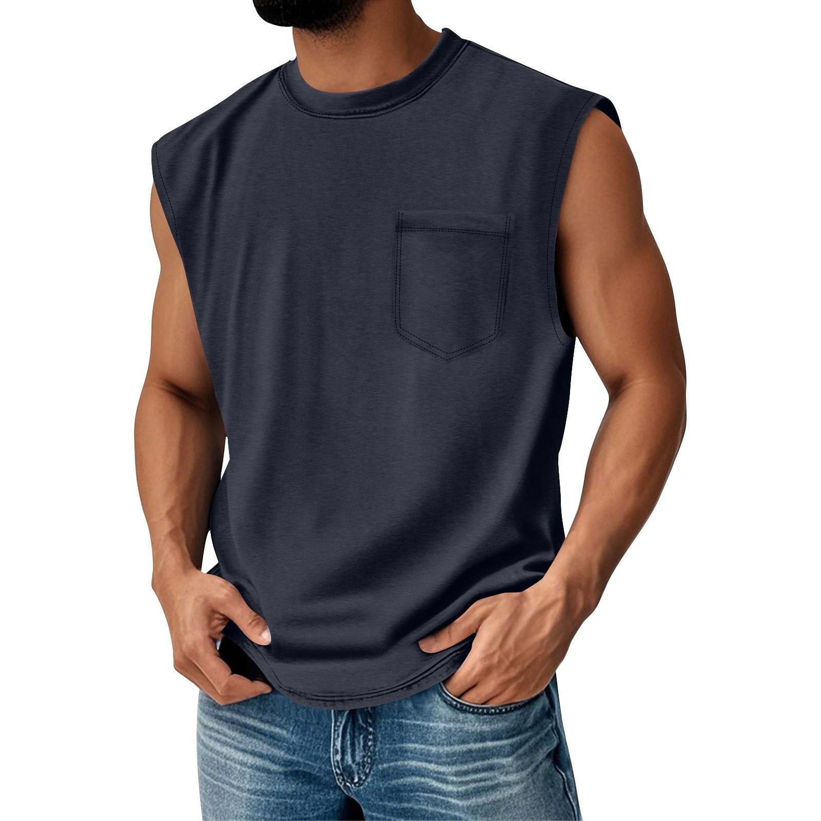 

Men s Summer Solid Color Pocket Sports Vest Men s Sports Casual Vest XL Темно-синій
