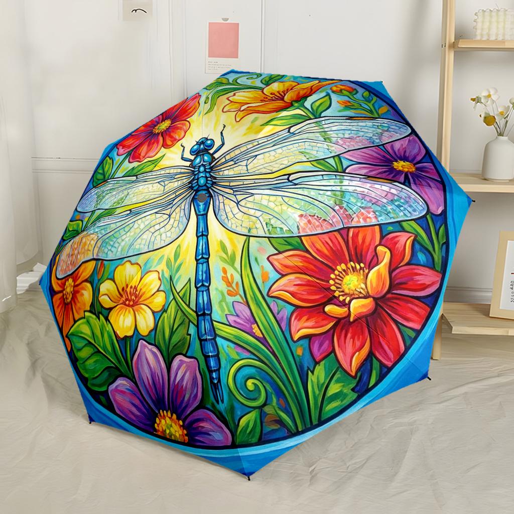 Goldene Libelle Fantasy Kompakt-Reise-Automatikschirm mit 8 Speichen Stabiler Aufbau Reise-Essential Modisches Accessoire Spirituelles Geschenk