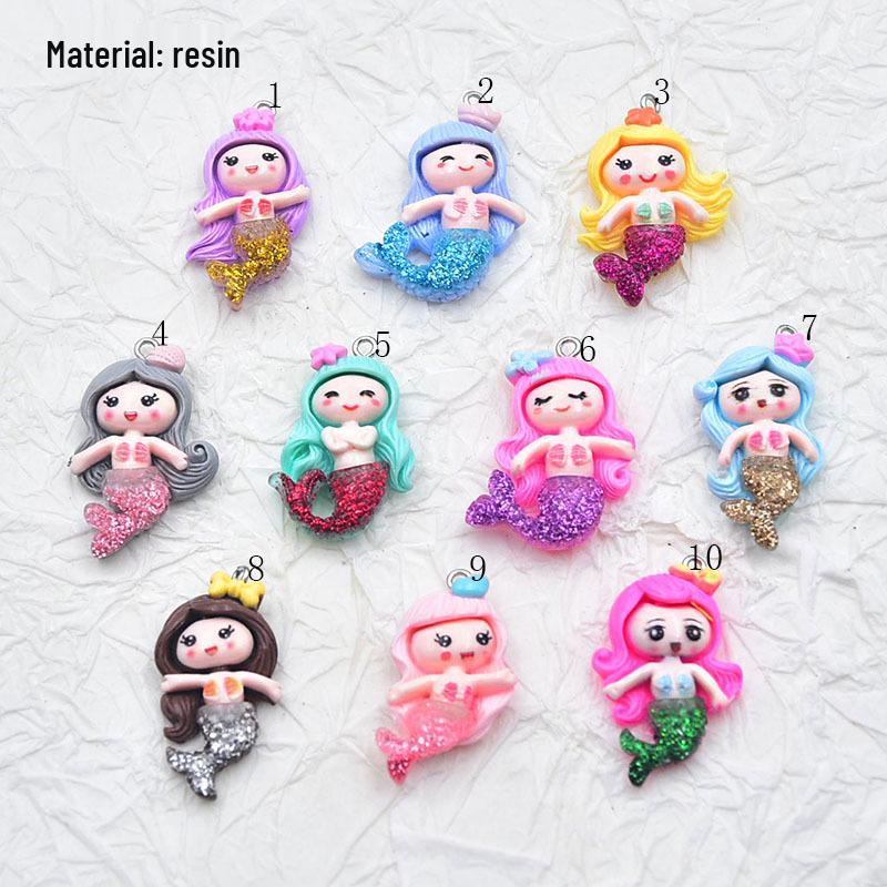 Mermaid Glitter Resin Keychain Cartoon Figure Pendant