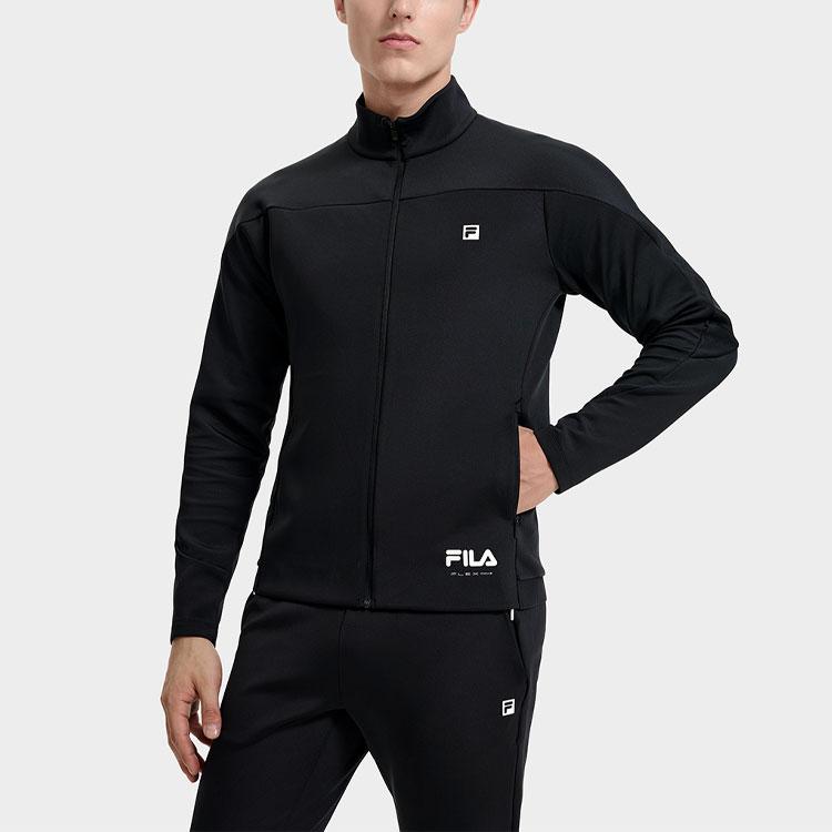 FILA Fitness Series Solid Color Logo Print Stand Collar Sports Jacket Men Jacket Deep-Black A11M311508F-BK