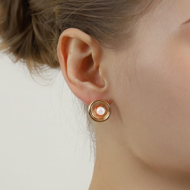 

ozel Fresh Water Pearl Twister Earrings PB125E Silver