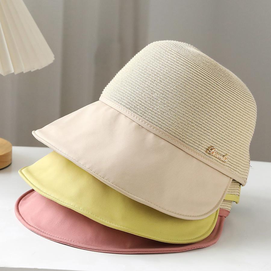 Damen Sommer Outdoor Freizeit Patchwork Stroh Entenschnabel Sonnenhut Sonnenschutzhut UV Schutz
