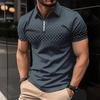 Summer New Men's Short Sleeved Lapel Polo Shirt Square Printed Zipper Casual