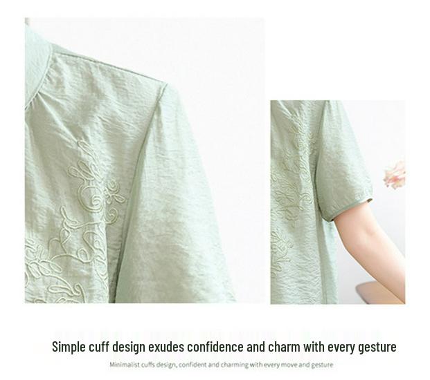 Elegant 2026 Summer Chinese Style Top for Stylish Moms – Short Sleeve Solid Color Shirt for Middle-aged & Elderly Women