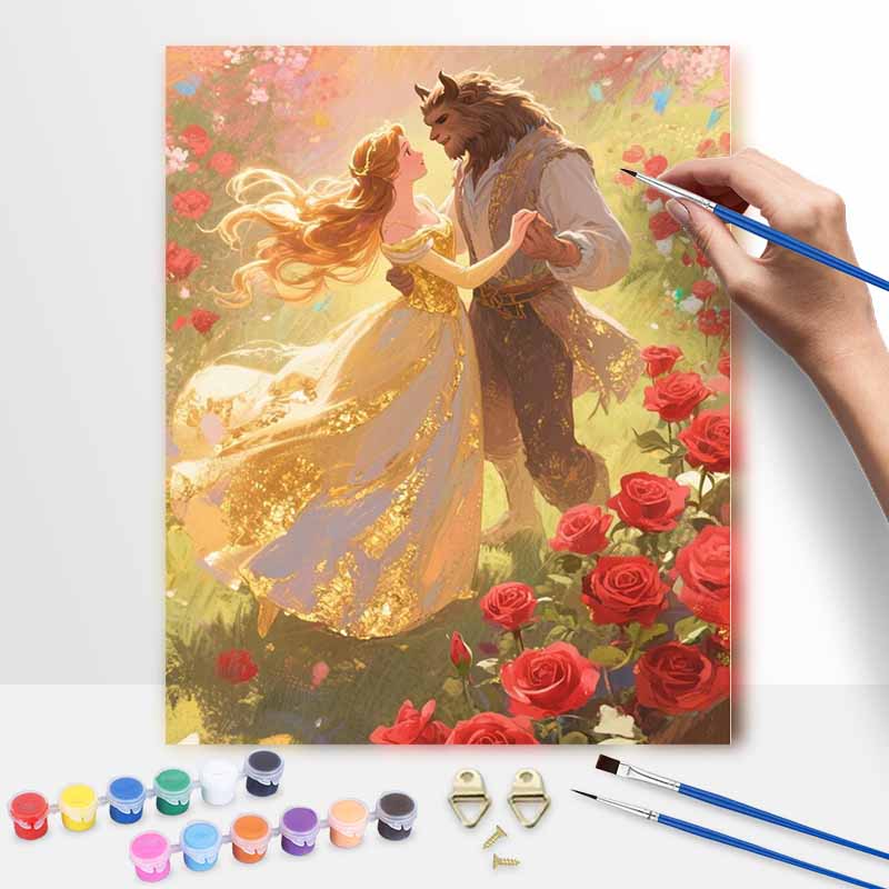 Disney oil painting handmade diy Beauty and the Beast romantic dance floral rose landscape gifts home decorations