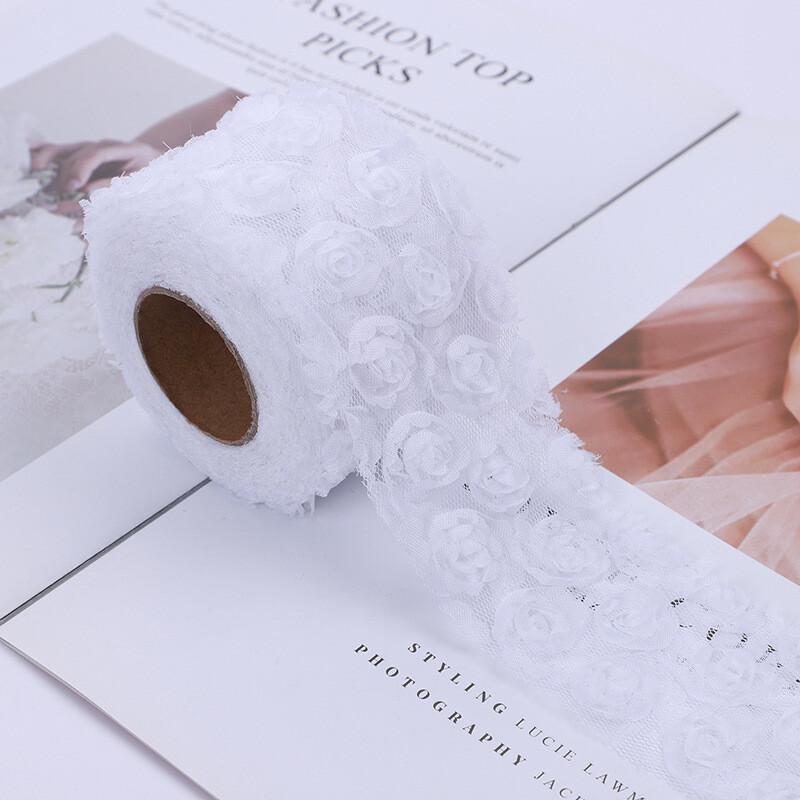 5Yards 3D Rose Flower Embroidered Lace Trim Ribbon Fabric DIY Clothing Accessorie Hand Sewn Wedding Headdress Bow