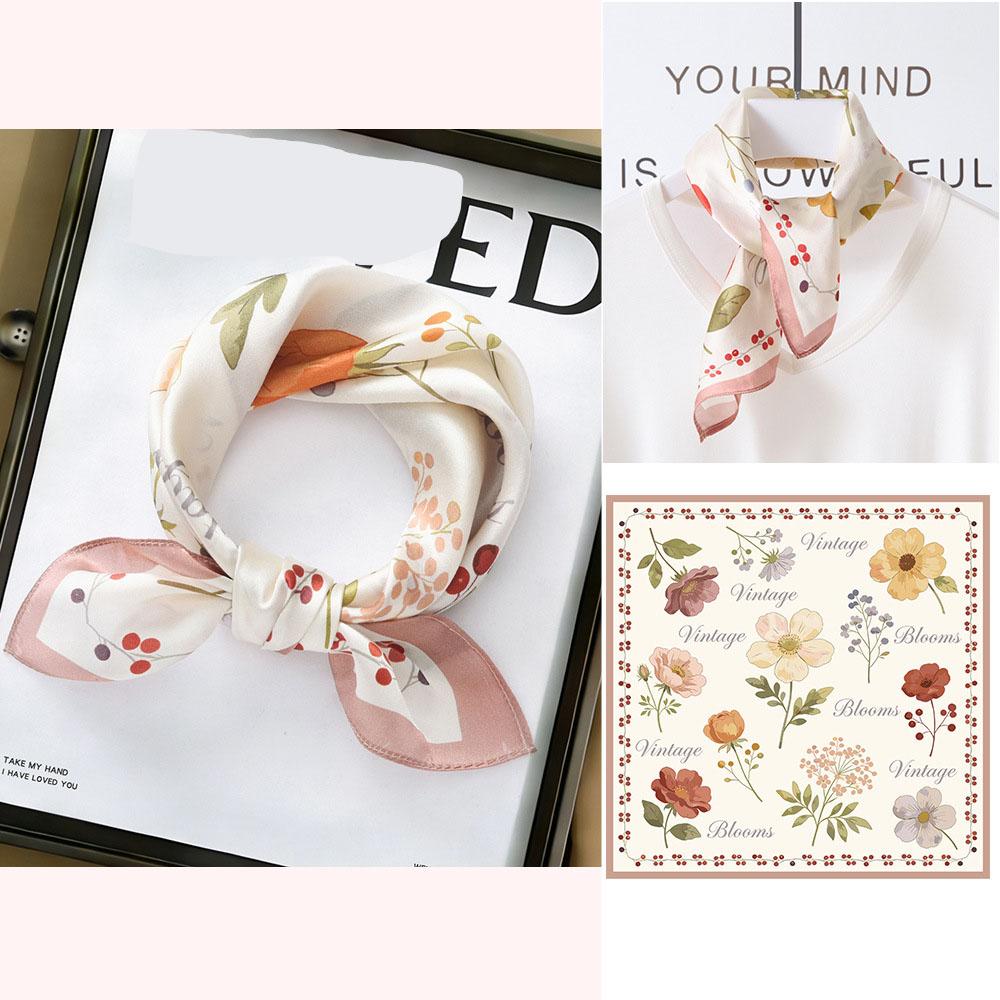 53x53cm 100% Mulberry Silk Scarf Luxury Square Hair Bandana Elegant Head Wrap Neckerchief Sunscreen Shawl for Women