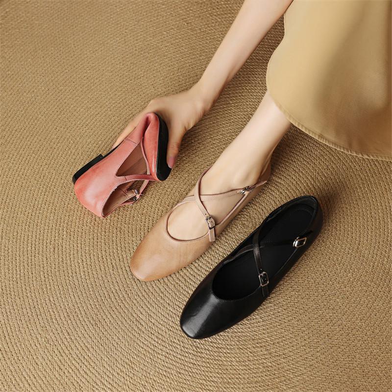 Fashion New Spring/summer Genuine Leather Women Shoe Round Toe Shoes for Women Fashion Mary Jane Shoes Low Heel Women Pumps Flat Shoes