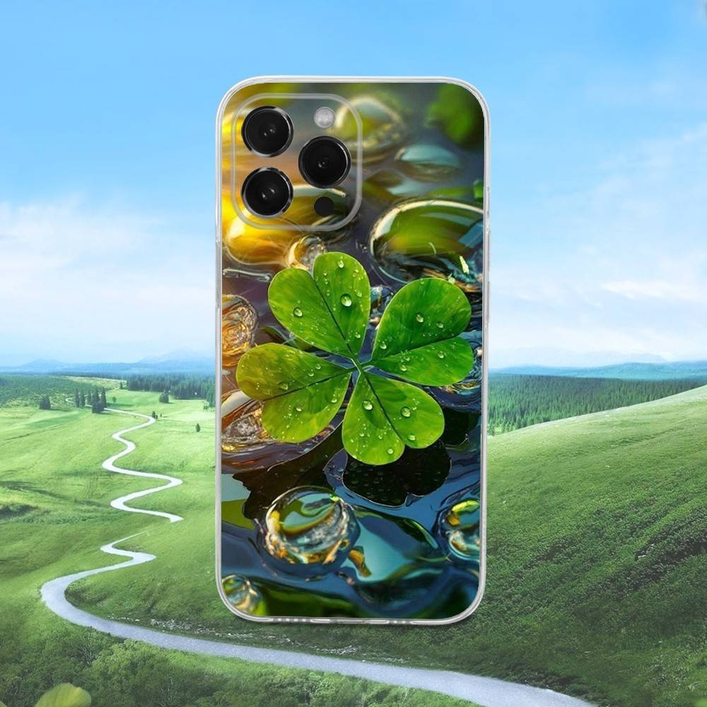 Four Leaf Clover Plant Phone Case For iPhone 16,15,14,13,12,11 Pro,Max,Plus,X,XS,XR,SE,Mini Transparent Silicone Soft