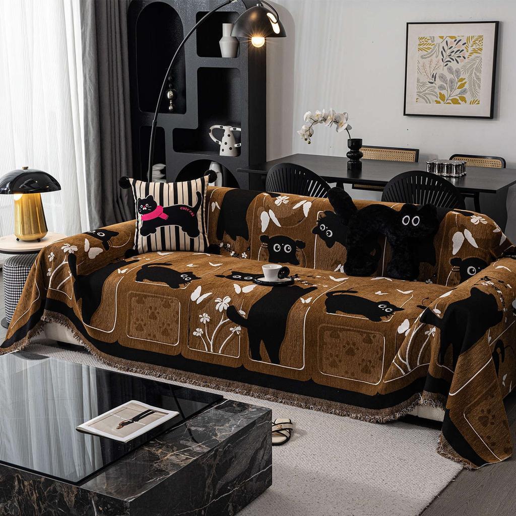 Cartoon Sofa Cover Cloth, Chenille Sofa Towel, Anti Cat Scratch All Inclusive Sofa Towel Couch Covers for Sofas Cute Sofa Cover