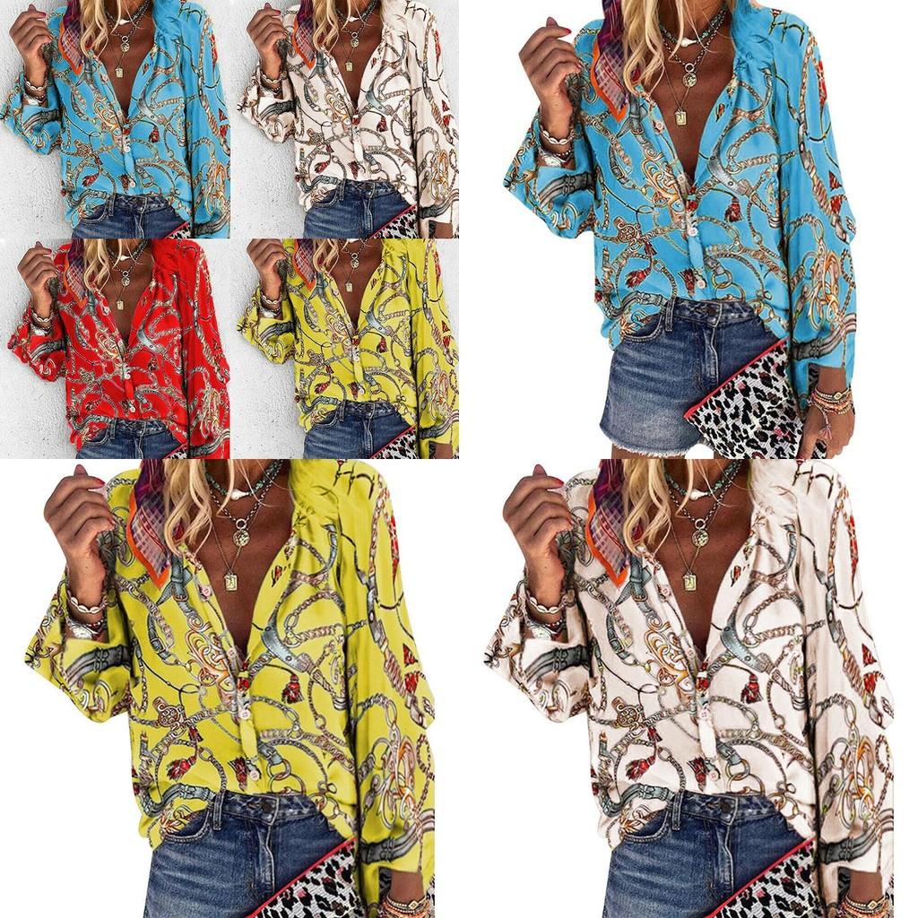 Stylish Ladies Casual Chain Print Long Sleeve Blouse For Office Wear