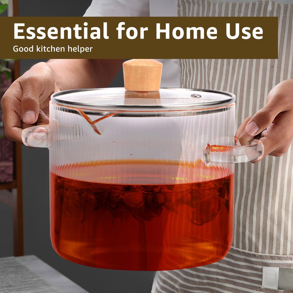 1600ML/2300ML Glass Cooking Pot Transparent Borosilicate Glass Simmer Pot with Lid Multifunctional Stew Pots for Cooking Kitchen