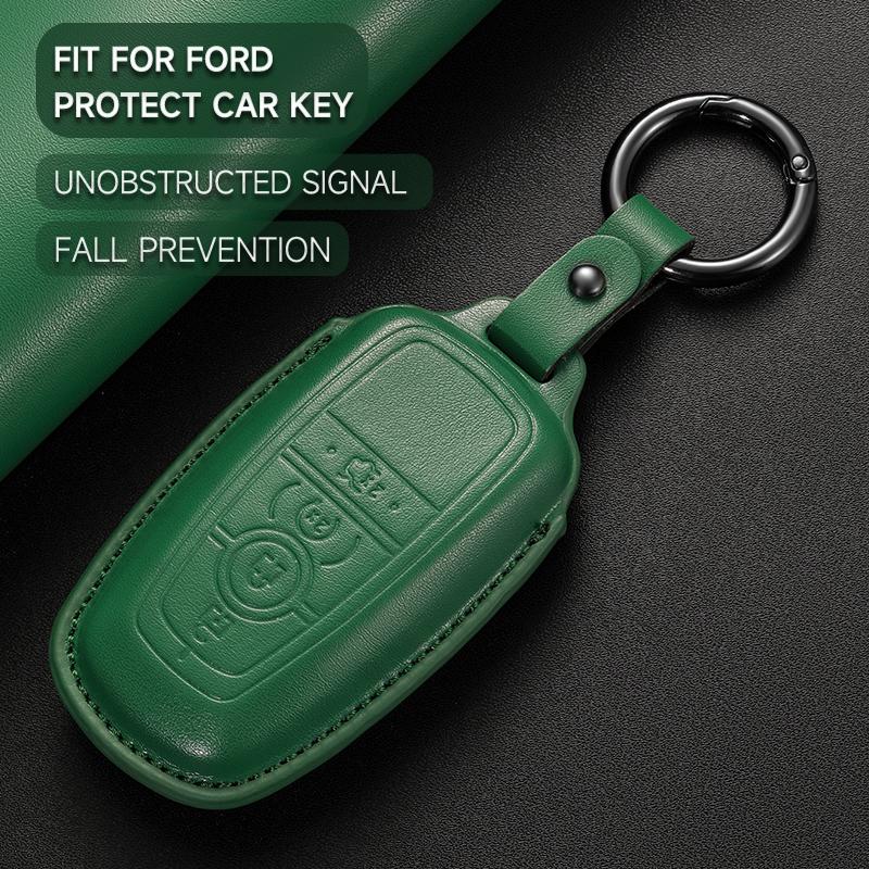 Leather Car Key Cover Case Protection Shell Keychain For Ford Fiesta Focus Fusion Mustang F-150 Mondeo Ecosport Kuga Edge Escape