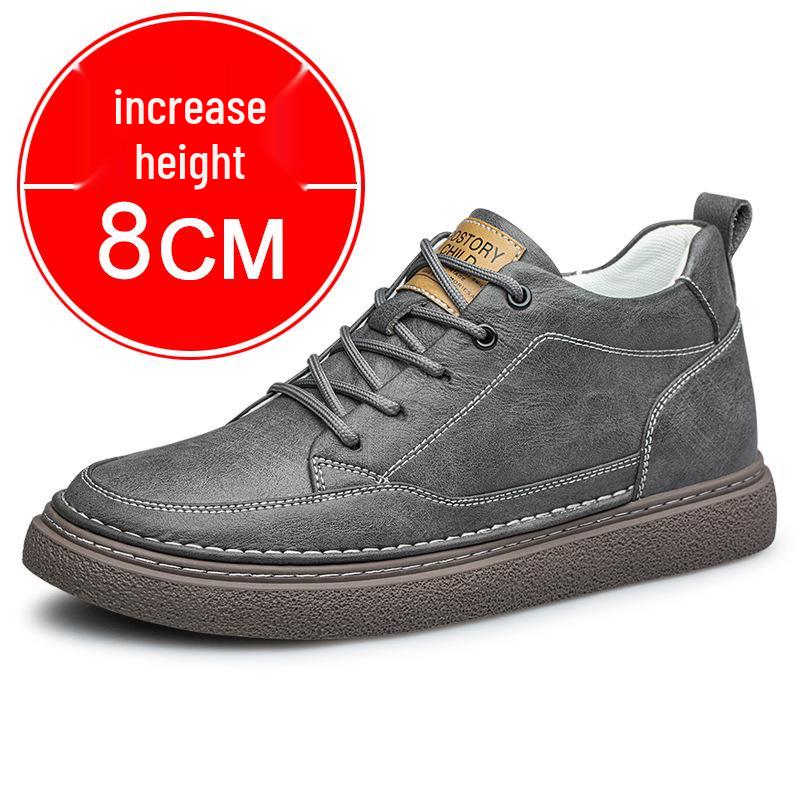 Men s White Thick-Soled Height-Boosting Sneakers, 8CM Elevation, Breathable Autumn Casual Shoes