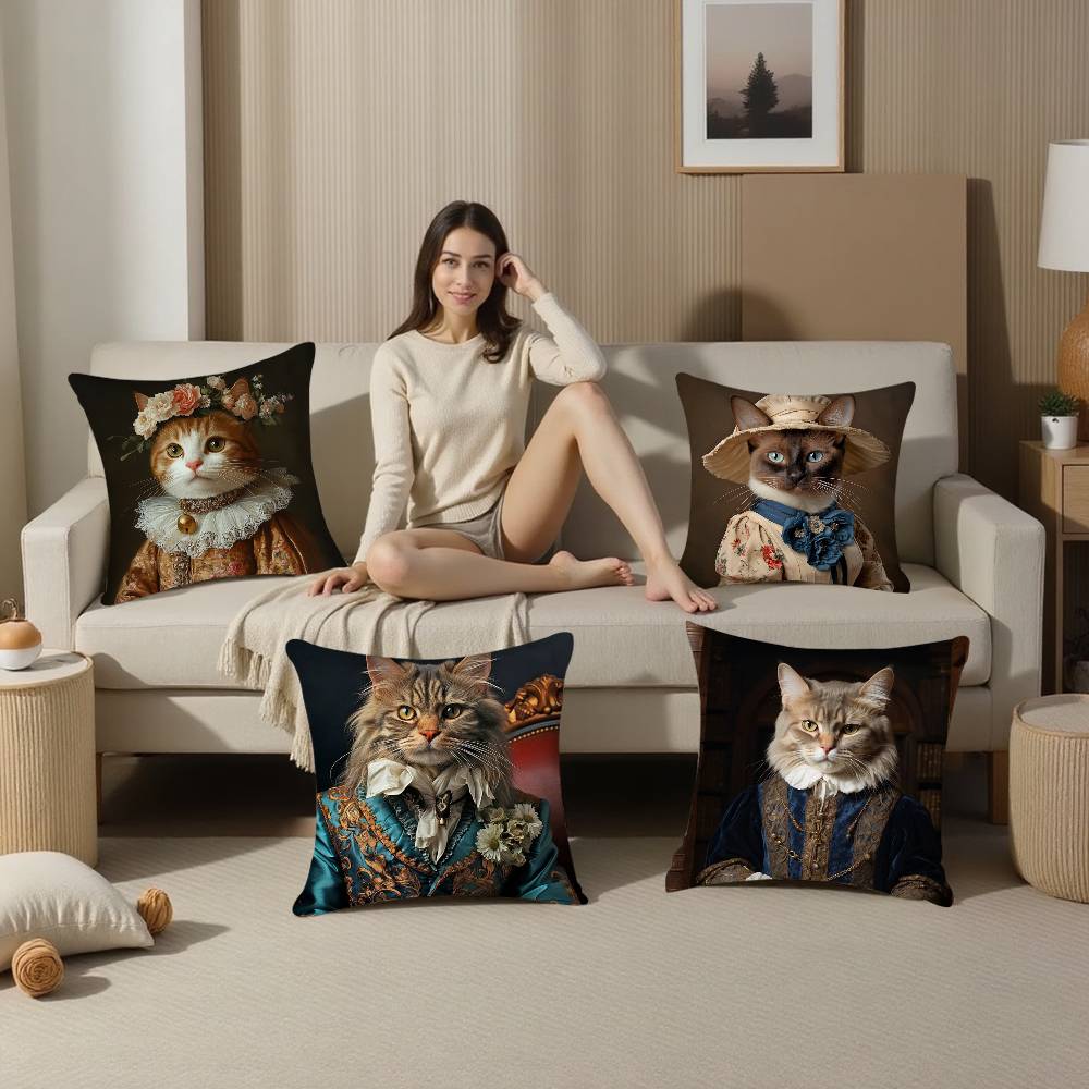 Renaissance Royal Cat Funny Pillow Case Plush Fabric Soft  Pillowcase Double Sided Print Cushion Cover Household Gifts