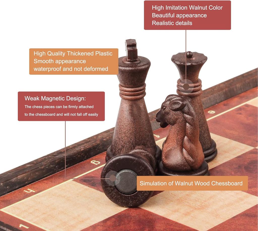 Magnetic Travel Chess Set, 8' Folding Wooden-Style Board, Portable Pocket Game for Adults & Kids