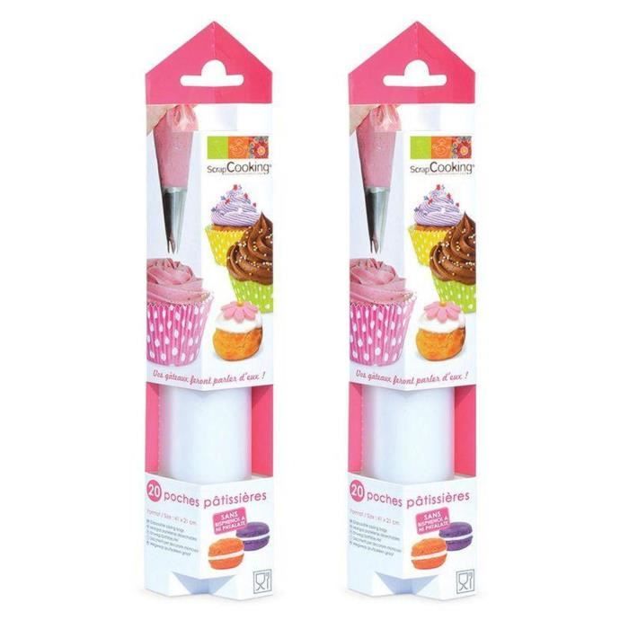 Poche à douille jetable - SCRAPCOOKING - 40 pièces - Plastique - 41 x 21 cm - Blanc