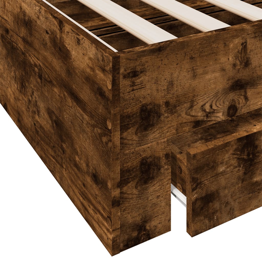 Bed Frame with Drawers Smoked Oak Finish 90 x 190 cm Engineered Wood