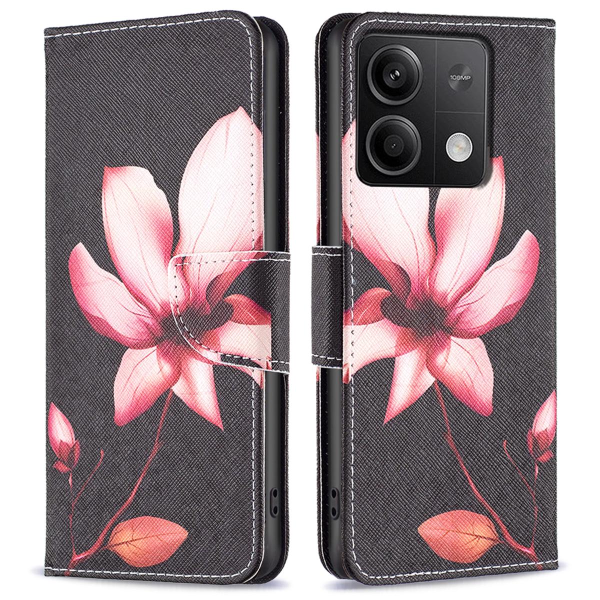 

For Xiaomi Redmi Note 13 5G Phone Case Pattern Printing Wallet Leather Cover Lotus