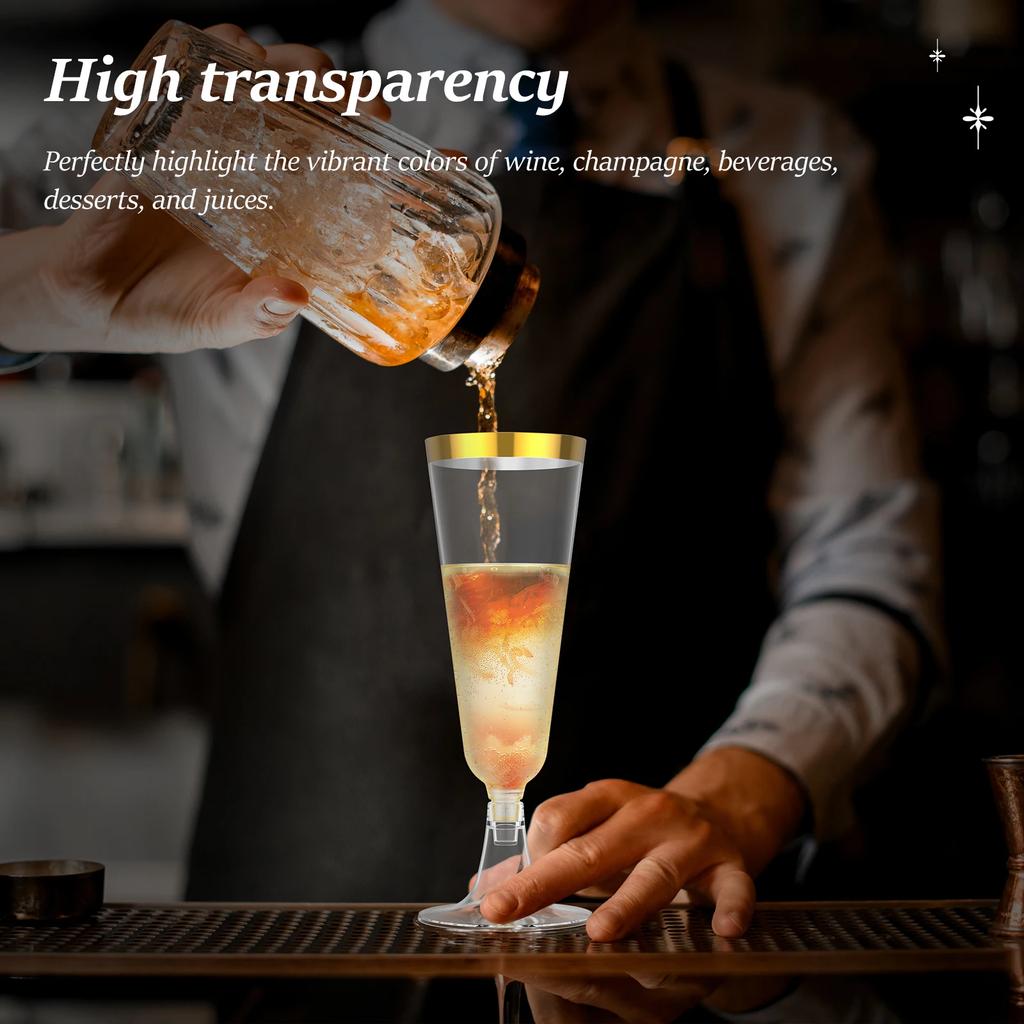 50Pcs Plastic Champagne Flutes Gold Trim Champagne Flute Easy To Grip Mimosa Glasses for Weddings Parties Cocktail Cups