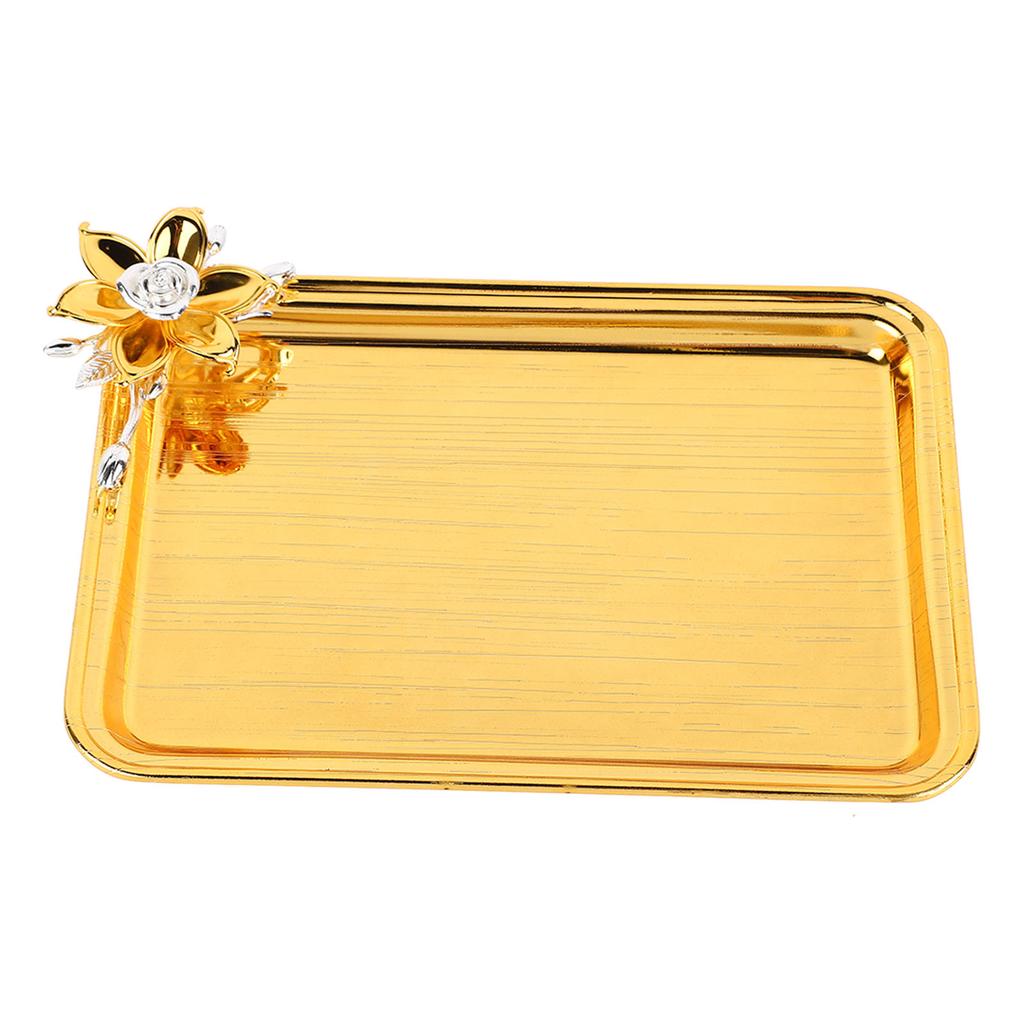 Table Serving Tray European Style Light Luxury Decorative Rectangular Food Service Tray with Floral