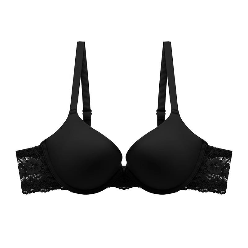 V-Neck Seamless Push-Up Bra With Lace Detail S чёрный