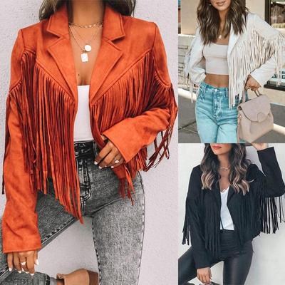 European & American Women's Leather Suede Tassel Jacket - Autumn/Winter Fashion Lapel Short Coat (Style SU2674)