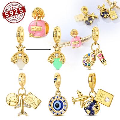 Copper Gold Series Airplane Firefly Palette Parfum Bottle Pandent Charm Bead Jewelry Valentine'S Festival Gift