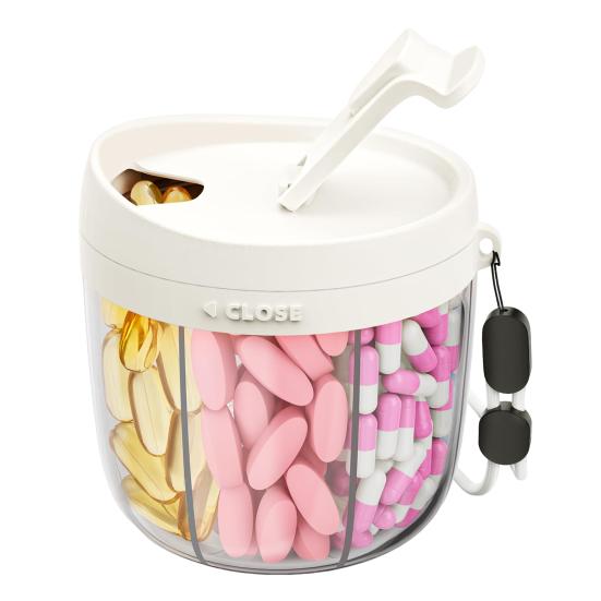 Pill Dispenser with 7 Compartments Anti-Mix Design Easy Access Pill Bottle Organizer Travel BPA-Free Pill Container