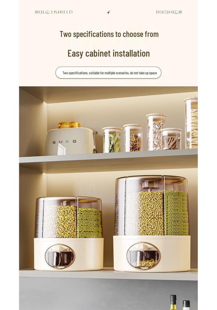 Rotating Grain Storage Box: Insect- and Moisture-Proof Sealed Rice Container with Dividers.