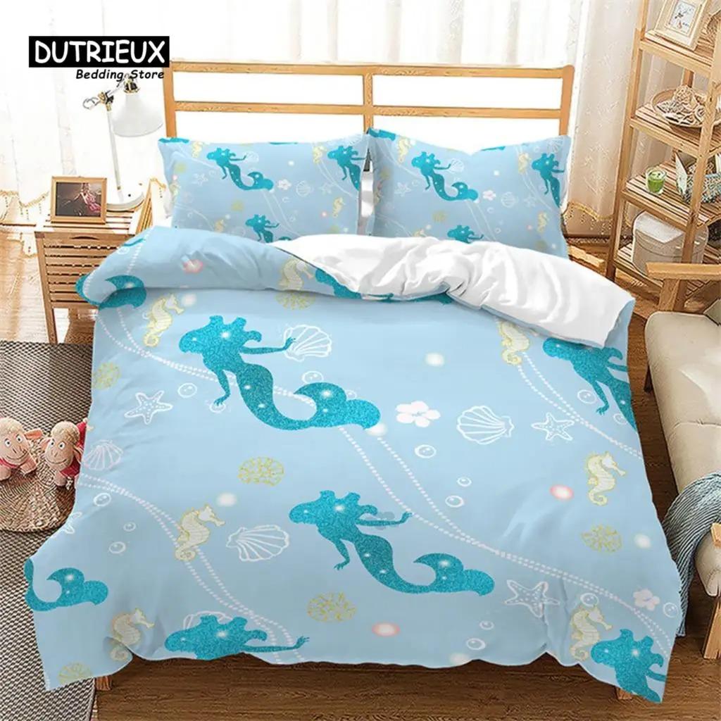 Cartoon Duvet Cover Mermaid Comforter Cover Microfiber Unicorn Animal Bedding Set King For Kids Girls Teens Kawaii Bedroom Decor