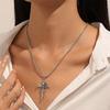 1Pcs Vintage Rose Cross Pendant Necklace For Women Men Stainless Steel Chain Punk Goth Trendy Accessories Choker Gothic Jewelry