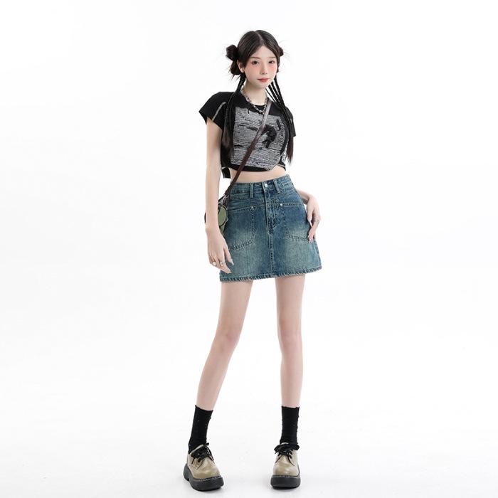 High-waisted Summer Denim Skirt Denim Skirt Women's Trousers A-line Skirt Hip A-line Skirt Women's Summer Denim Skirt