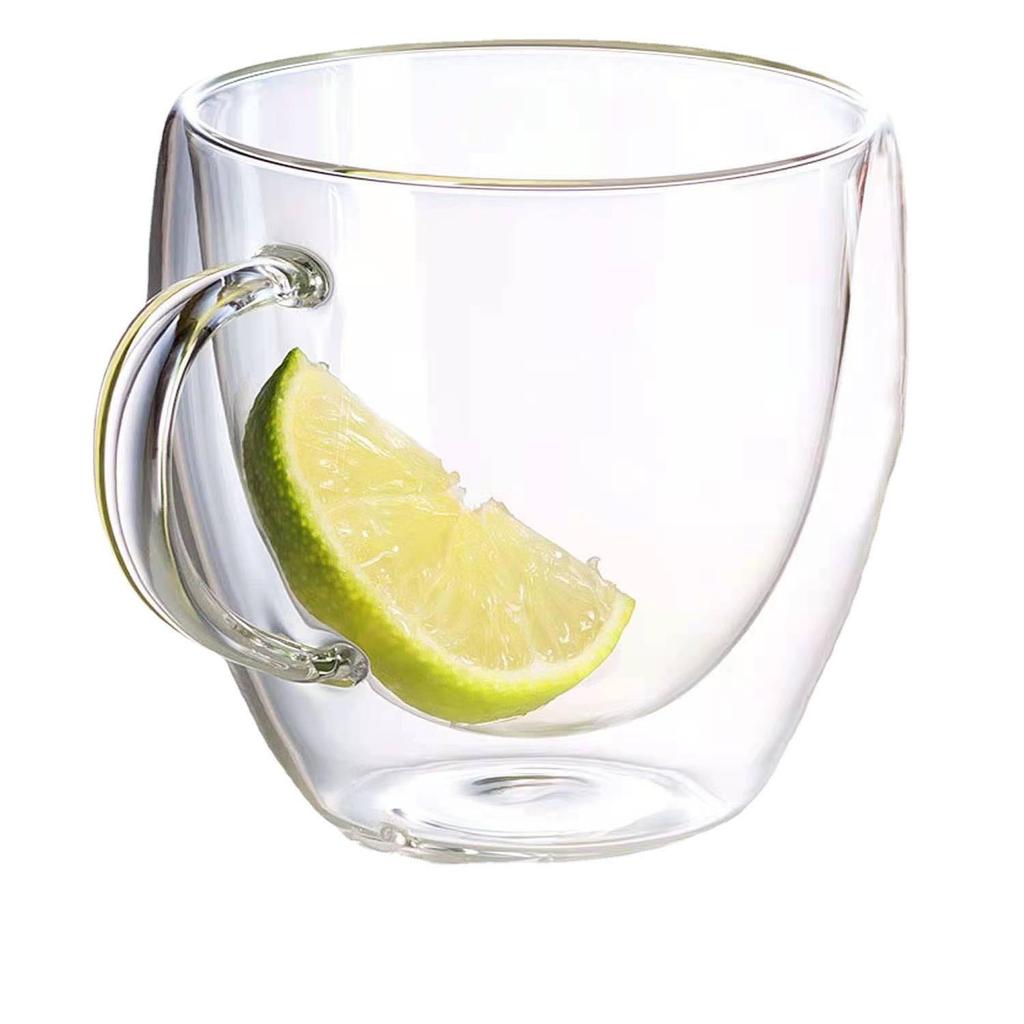 Insulated Double-Walled Glass Cup with Handle - Transparent Milk, Water, Coffee, Tea Cup