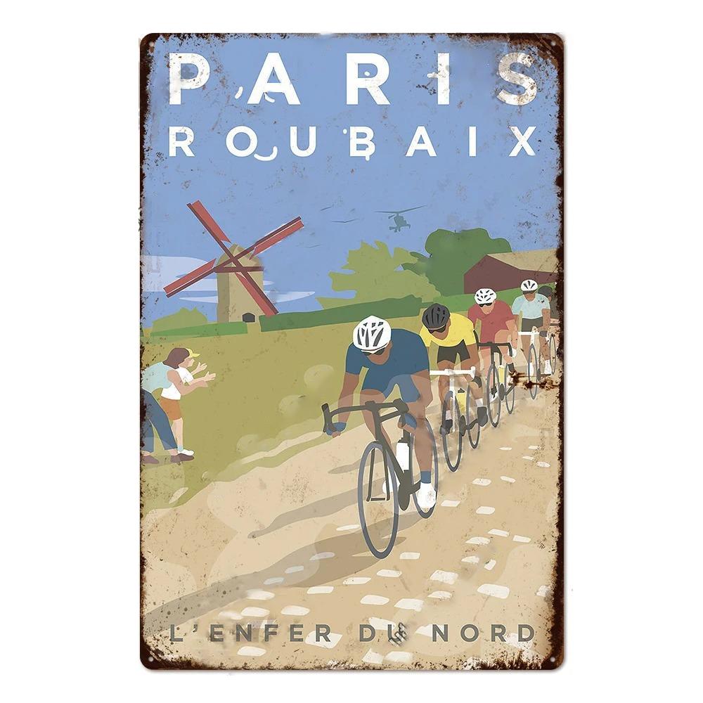 Vintage Bicycle Race Posters Decor Metal Tin Signs Plaque Retro Metal Poster Wall Decorative for Garage Man Cave