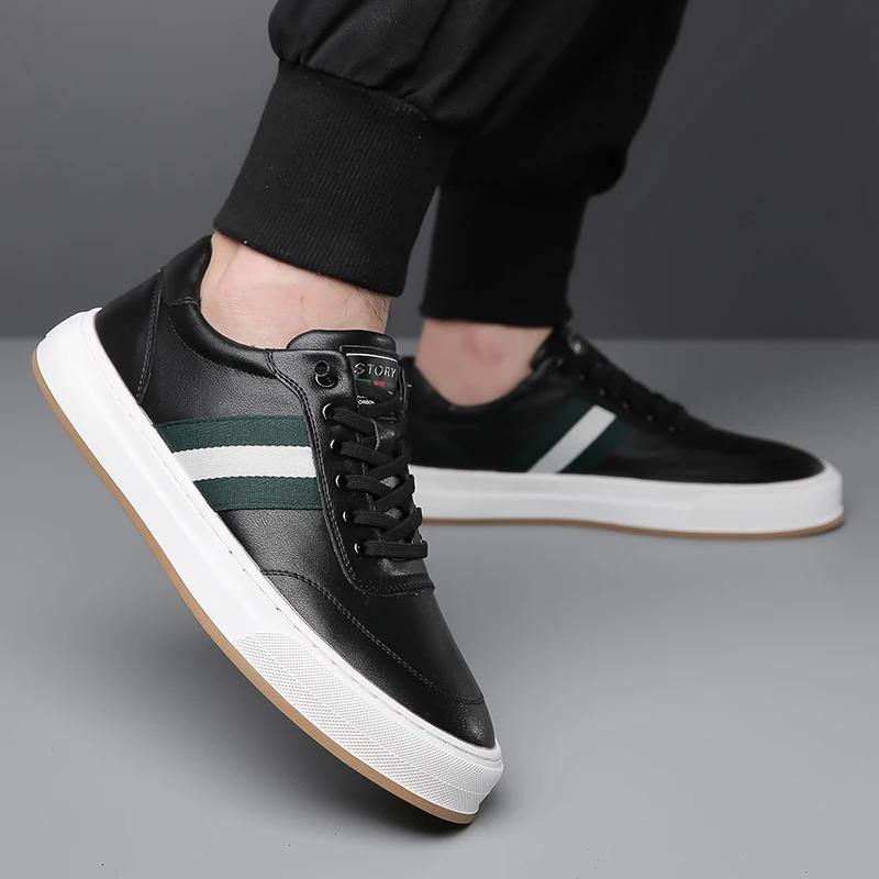 Fashion New Thick Soled Casual Leather Board Shoes Men Outdoor Walking Shoes Comfy Lightweight Oxford Shoes Breathable Vulcanized Shoe