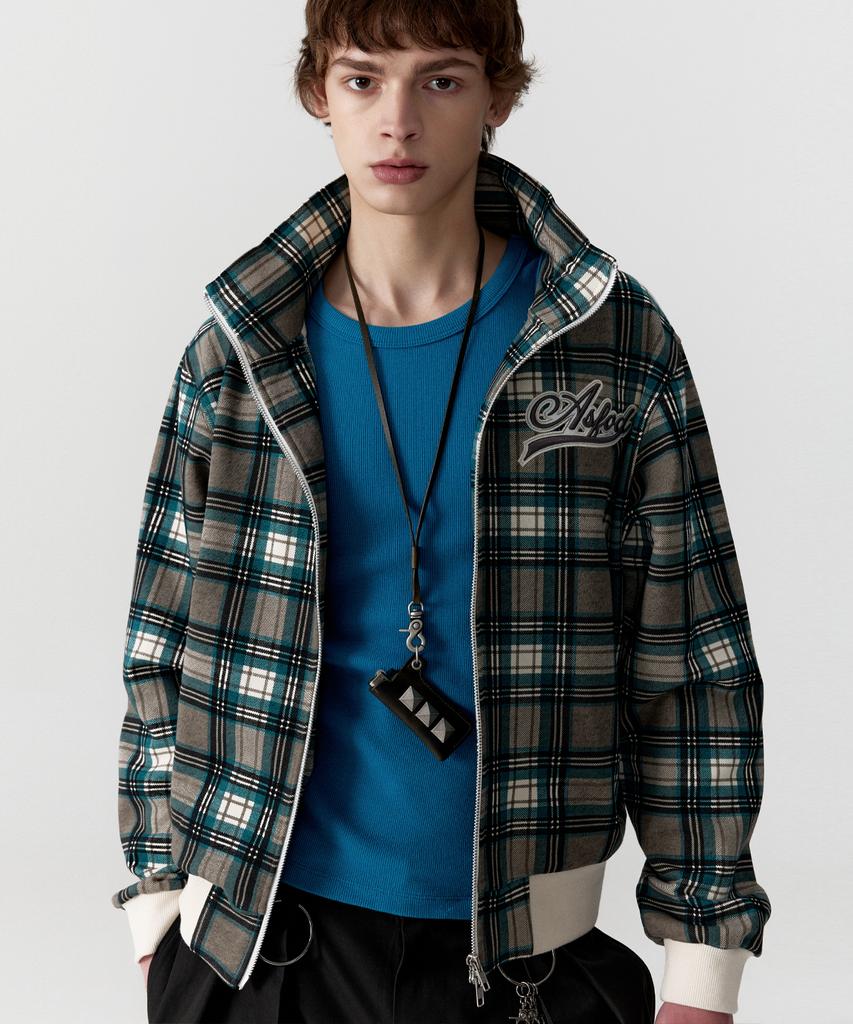 Esc Studio Asfod Check Zip-Up Jacket (Green)