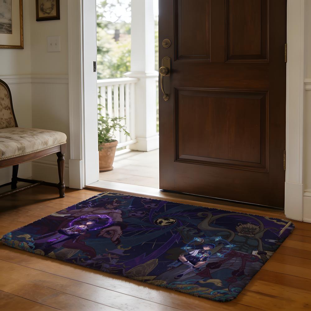 Genshin Lmpact Raiden Shogun Floor Mat Soft Flannel Absorbent Mat Non-Slip Rug Home Bedroom Bathroom