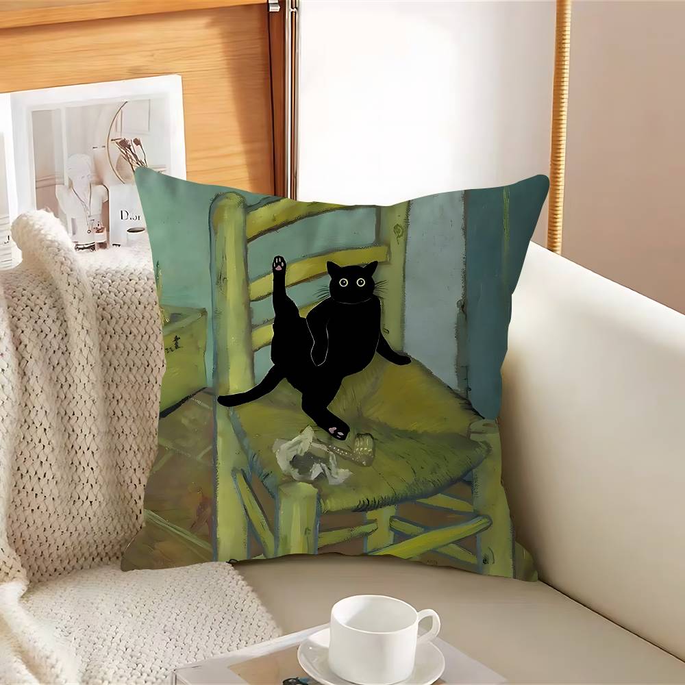 Svart Katt Kuddfodral Avtagbart Tvättbart Kuddöverdrag – Mjukt Linne för Alla Årstider