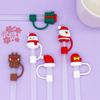 6pc Cartoon Christmas Silicone Straw Covers Cap Drinking Straw Tip Lids Reusable