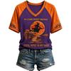 Women's Halloween Printed V-Neck Raglan Sleeve T-Shirt Casual Short Sleeve Top
