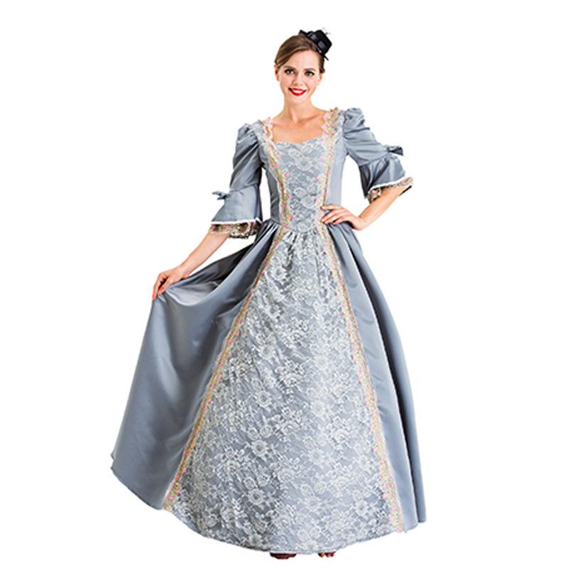 European and American Halloween Medieval Vintage Court Costumes Lace Splicing Big Horn Sleeves Drama Stage Play Costumes