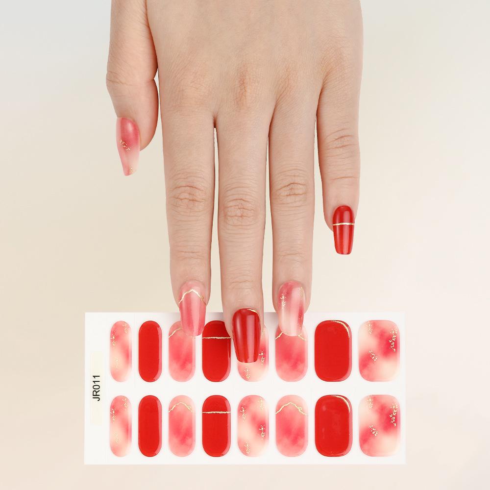New Semi-Cured UV Gel Nail Stickers - 16 Finger Set with Light Therapy Curing Lamp for Full Nail Coverage