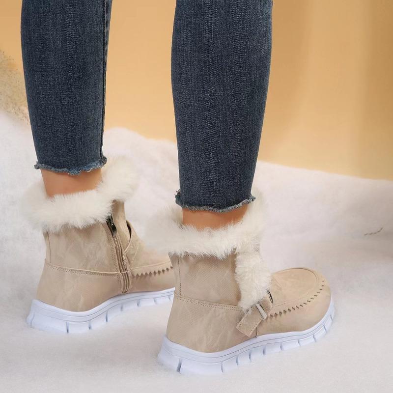 European and American Foreign Trade Short Tube Lace-up Wool Snow Boots Women's Cross-border New Winter Thickened Solid Color Velvet Warm Cotton Shoes