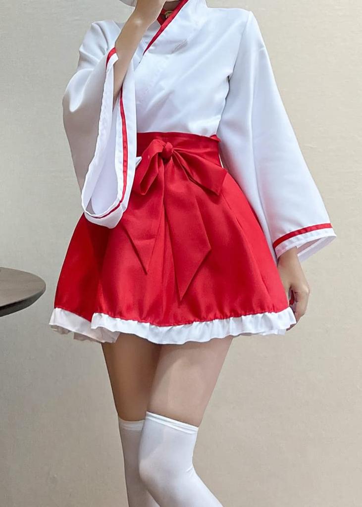 GOODS Plus Size Cute Shrine Maiden Costume Kimono Cosplay [TOKYO MARKET] [PureAribon] Mini-Length Set, (5XL)