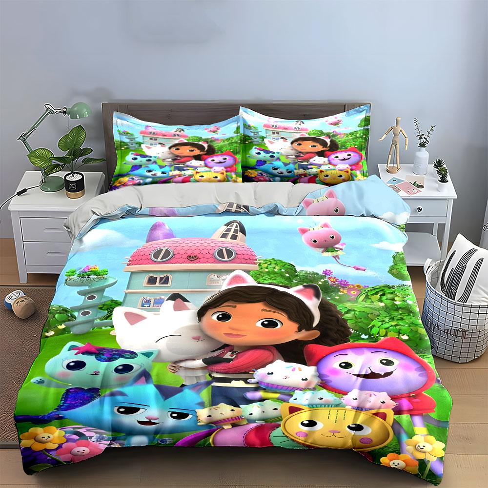 Cartoon Girl and Cats Bedding Bedding Duvet Cover Set Duvet Cover Pillowcases (1 * Duvet Cover 2 * Pillowcases, Without Duvet Insert)