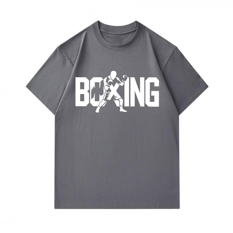 Men's 100% Cotton Crew Neck Short Sleeve T-Shirt, Cool Boxing Boxer Silhouette Print Casual Comfortable Tee, Loose Fit Sport Streetwear for Daily Wear