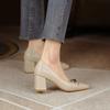 Nowa moda pojedyncze buty damskie stopa guma miękka podeszwa duży rozmiar kwadratowy obcas wygodny średni obcas jednolity kolor jeden pedał buty pojedyncze na cztery pory roku