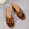 2024 Leopardenmuster Hausschuhe Damen Offene Zehen Damen Hausschuhe Klobige Absätze Eckige Zehenpartie High Heels Pantoletten Partyschuhe Frau