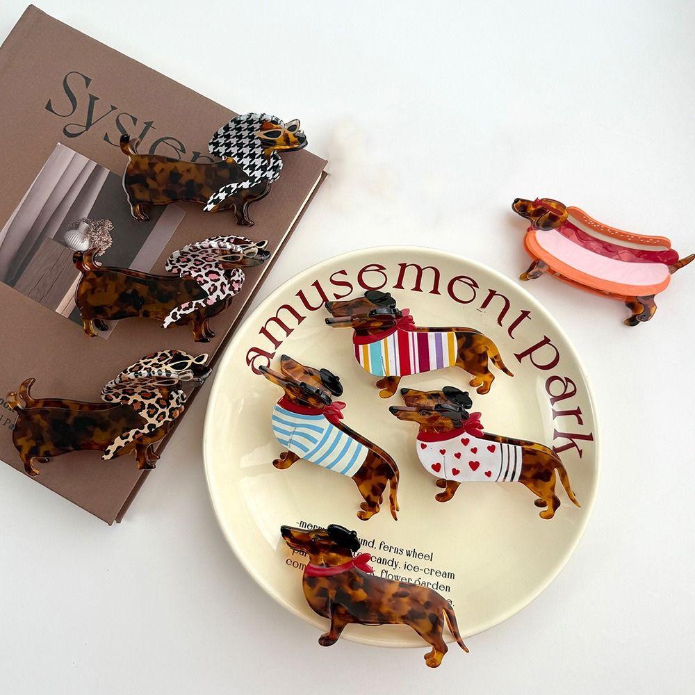 Large Dachshund Hair Claw Acetic Acid Acetate Grab Clip Creative Sausage Dog Hair Clip Girls